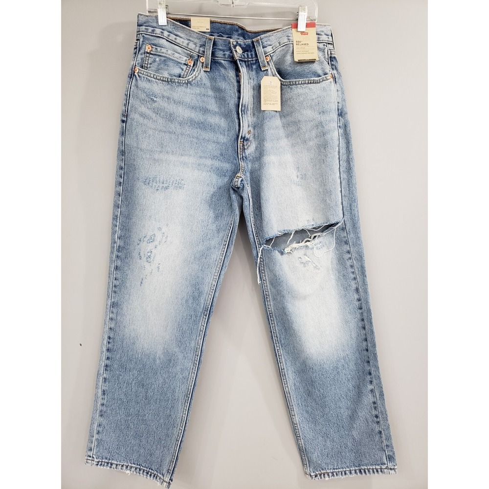 NEW Mens Levi's 550 Denim Jeans Relaxed Taper Sz 34x30 Distressed Blue